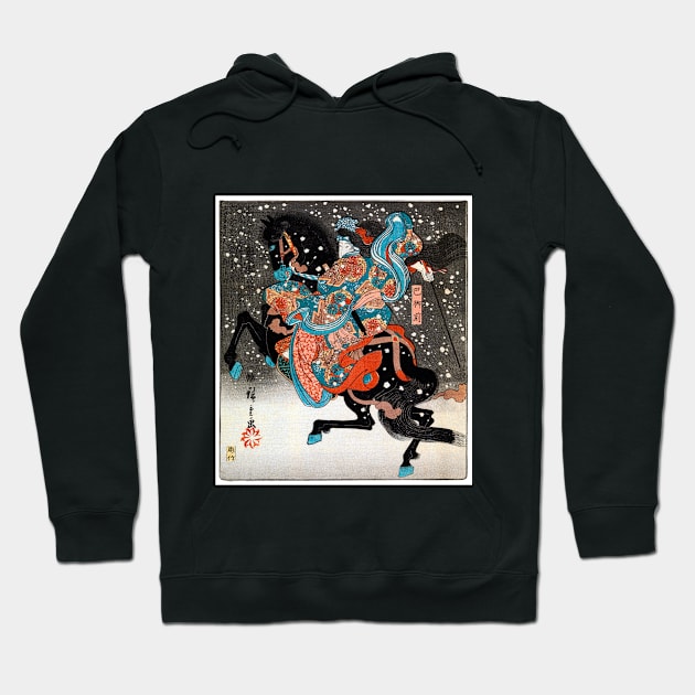 Woman on Galloping Horse in Snow Japan 1845 Utagawa Hiroshige Hoodie by rocketshipretro